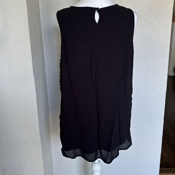 Coldwater Creek  Sleeveless Blouse Size L Black V Neck Embroidered Tunic Top - Picture 4 of 10